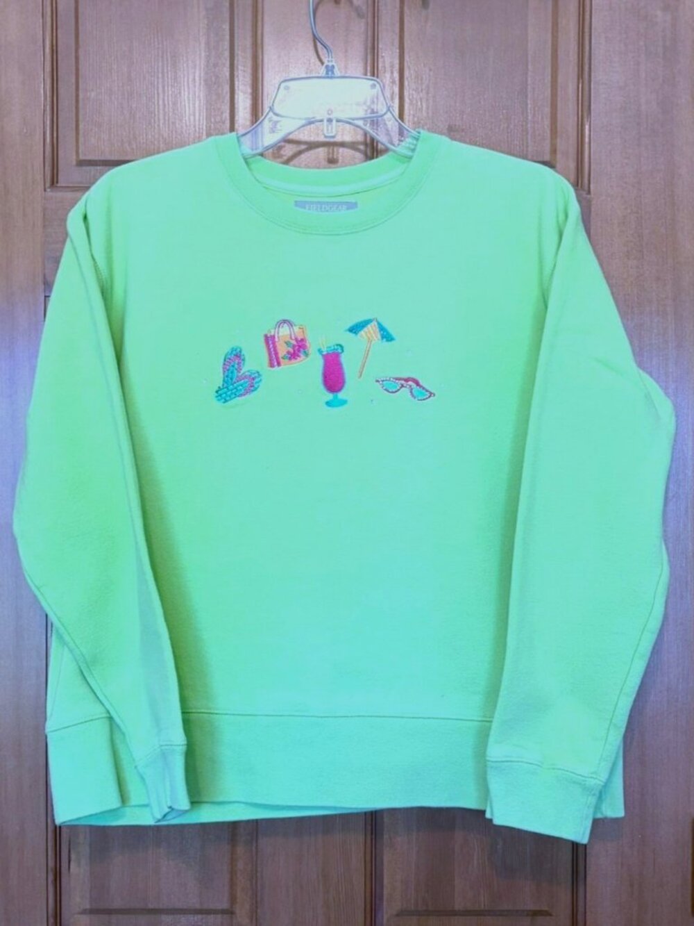 Vintage 90s Fieldgear Lime Green Beach Embroidered Sweatshirt